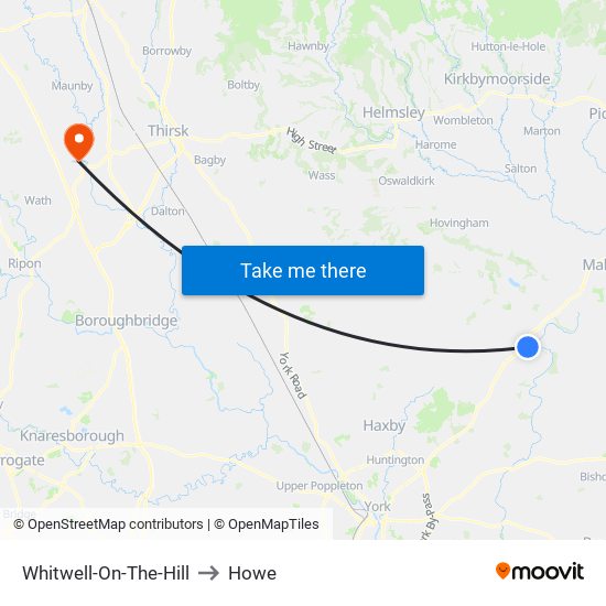 Whitwell-On-The-Hill to Howe map