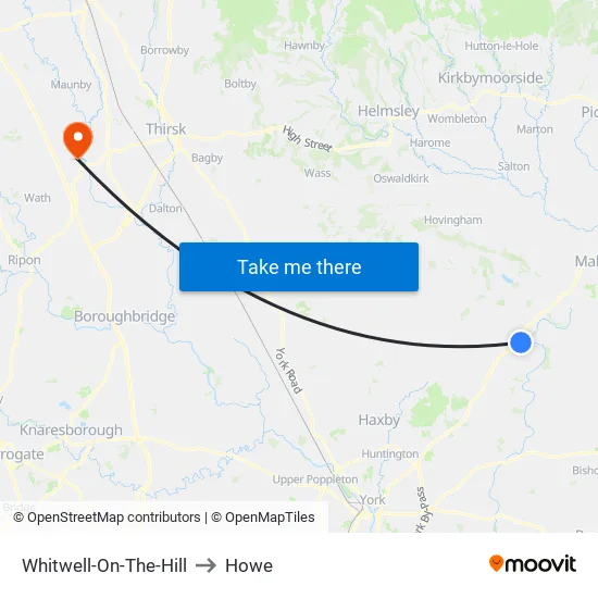 Whitwell-On-The-Hill to Howe map
