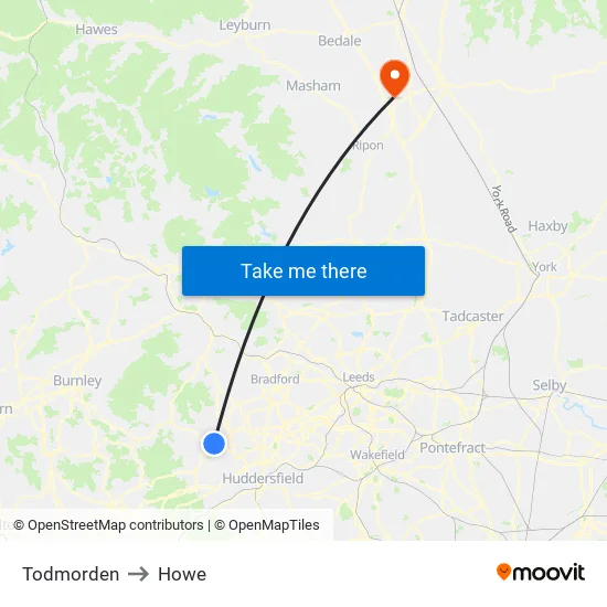 Todmorden to Howe map