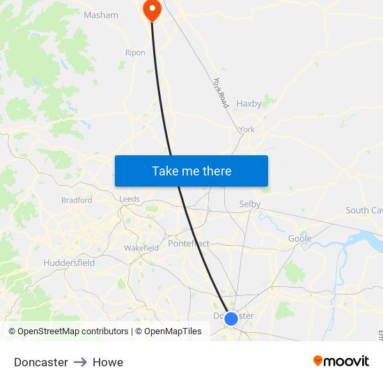 Doncaster to Howe map