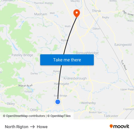 North Rigton to Howe map