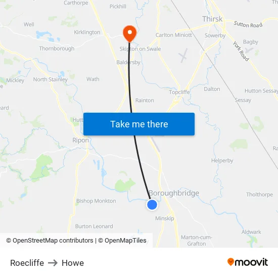 Roecliffe to Howe map