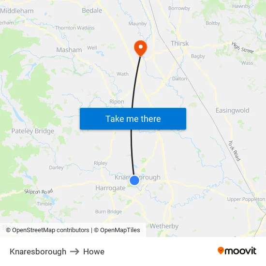 Knaresborough to Howe map