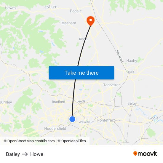 Batley to Howe map