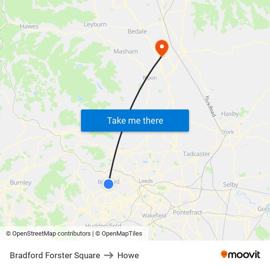 Bradford Forster Square to Howe map