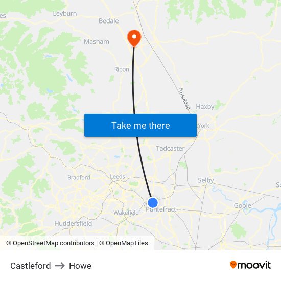 Castleford to Howe map