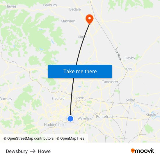 Dewsbury to Howe map