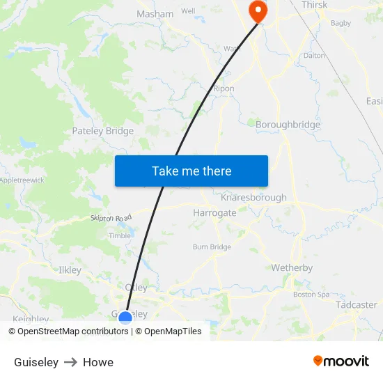 Guiseley to Howe map