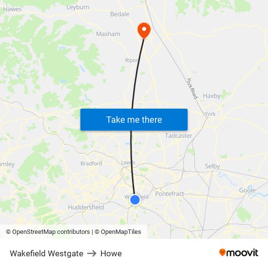 Wakefield Westgate to Howe map