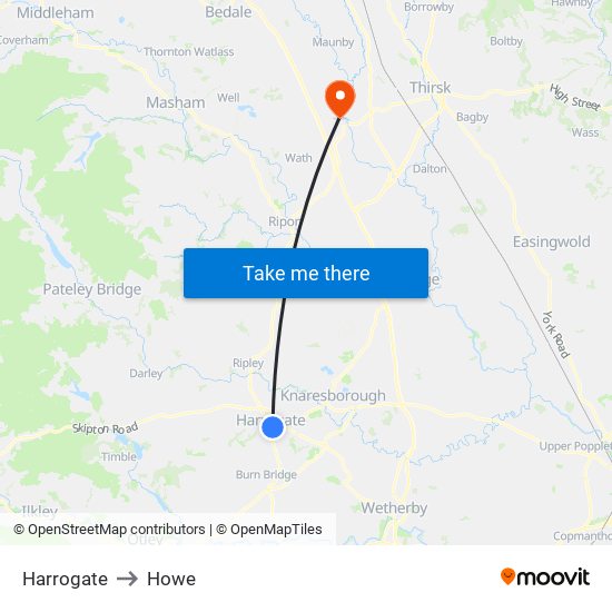 Harrogate to Howe map