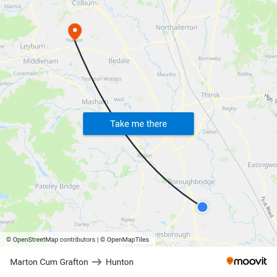 Marton Cum Grafton to Hunton map