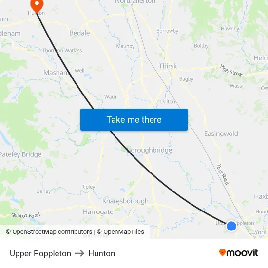 Upper Poppleton to Hunton map