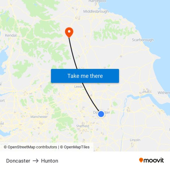 Doncaster to Hunton map