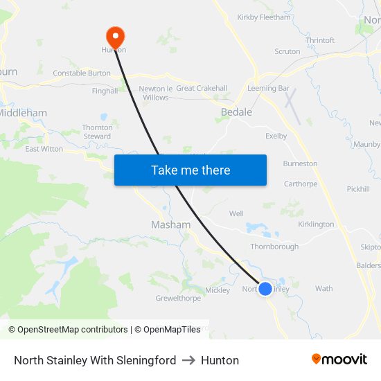 North Stainley With Sleningford to Hunton map