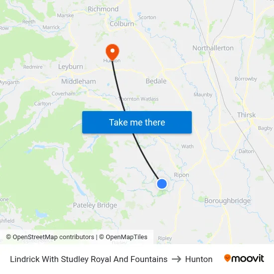 Lindrick With Studley Royal And Fountains to Hunton map