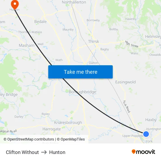 Clifton Without to Hunton map