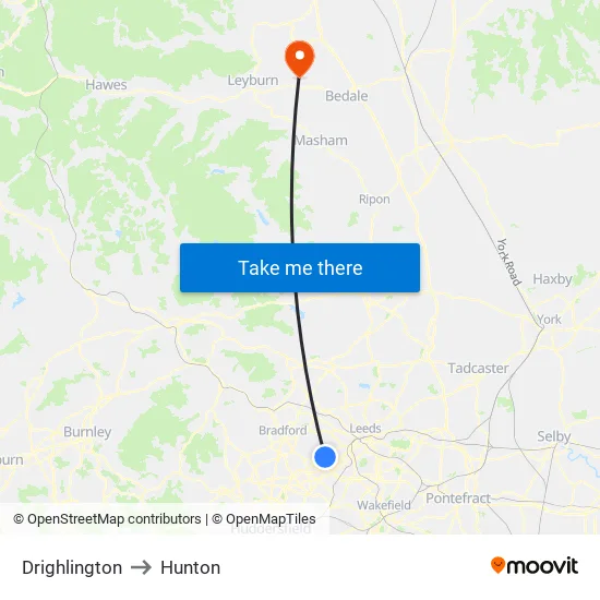 Drighlington to Hunton map