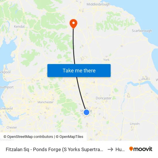 Fitzalan Sq - Ponds Forge From City, Sheffield Centre to Hunton map