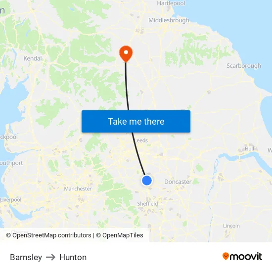 Barnsley to Hunton map