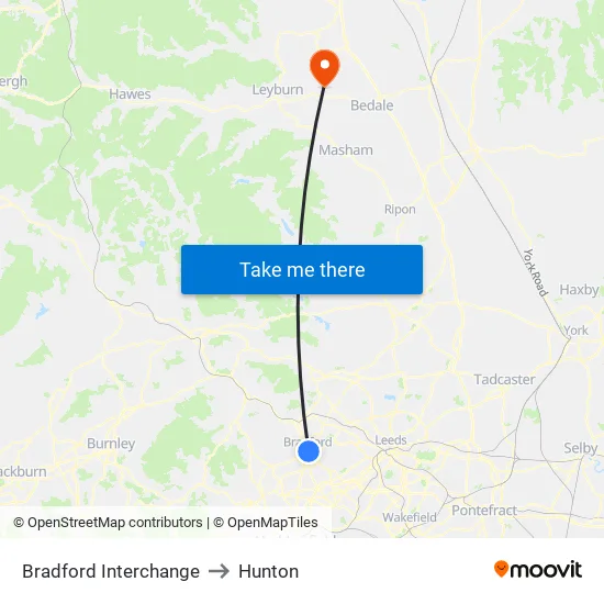 Bradford Interchange to Hunton map