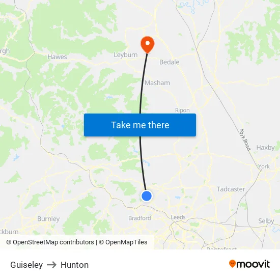 Guiseley to Hunton map