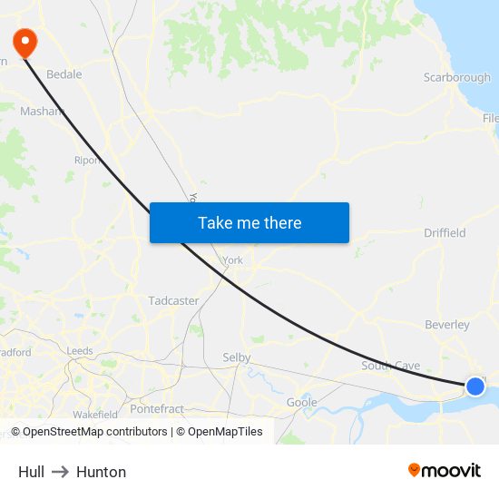 Hull to Hunton map