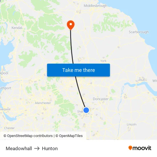 Meadowhall to Hunton map