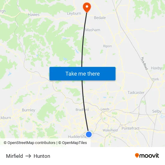 Mirfield to Hunton map
