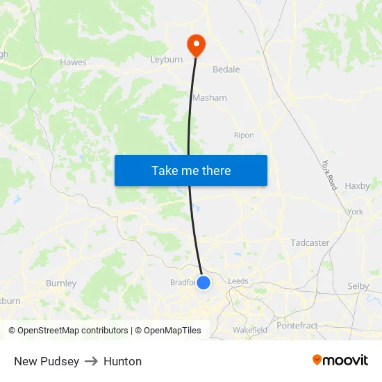 New Pudsey to Hunton map