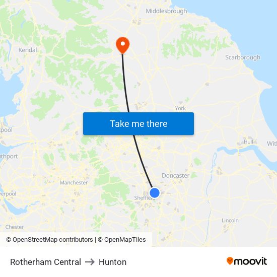 Rotherham Central to Hunton map
