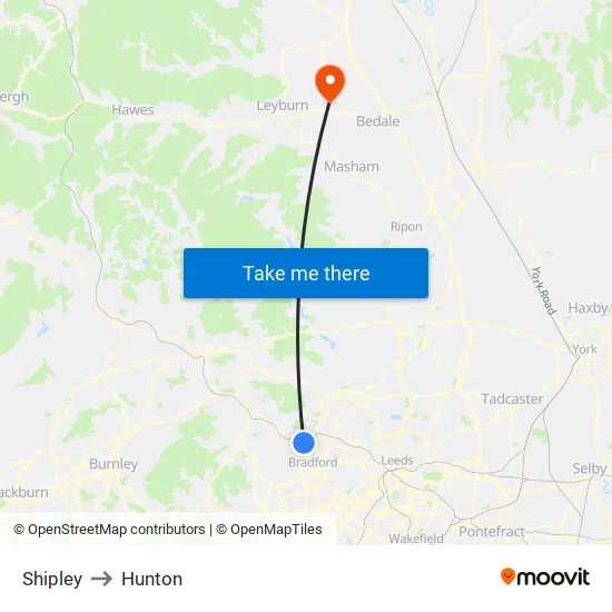 Shipley to Hunton map