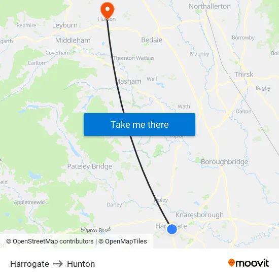 Harrogate to Hunton map