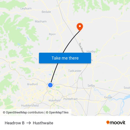 Headrow B to Husthwaite map