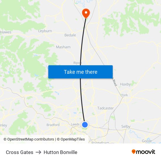 Cross Gates to Hutton Bonville map