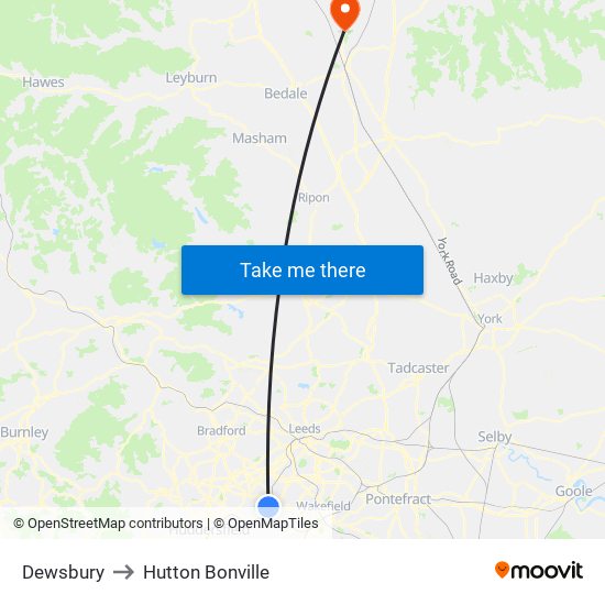 Dewsbury to Hutton Bonville map