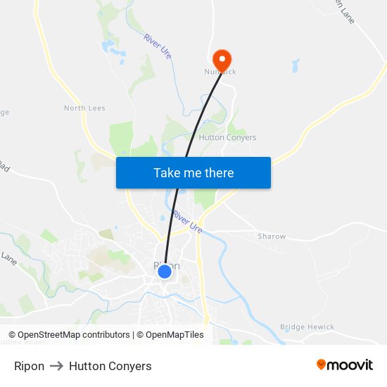 Ripon to Hutton Conyers map