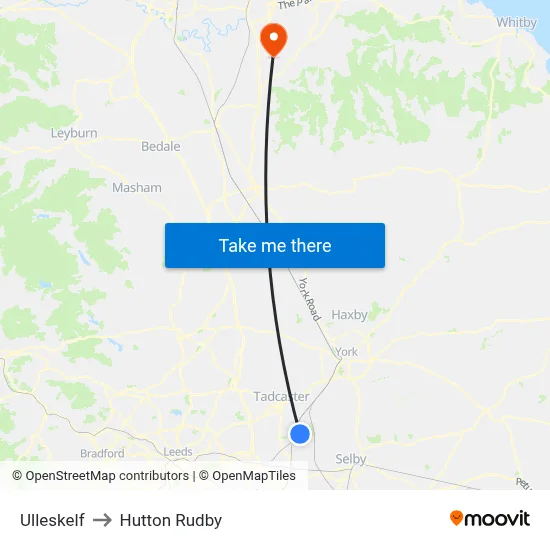 Ulleskelf to Hutton Rudby map