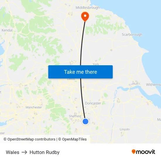 Wales to Hutton Rudby map
