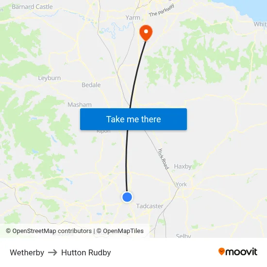 Wetherby to Hutton Rudby map