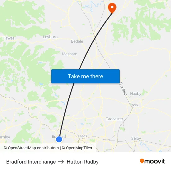 Bradford Interchange to Hutton Rudby map