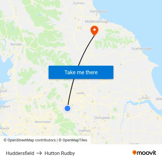 Huddersfield to Hutton Rudby map