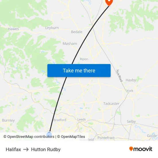 Halifax to Hutton Rudby map