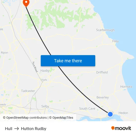 Hull to Hutton Rudby map