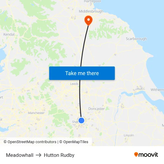 Meadowhall to Hutton Rudby map