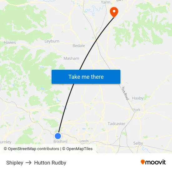 Shipley to Hutton Rudby map