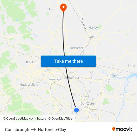 Conisbrough to Norton-Le-Clay map