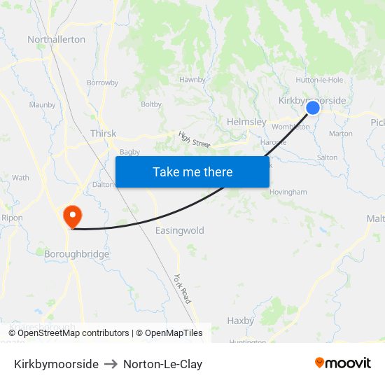 Kirkbymoorside to Norton-Le-Clay map