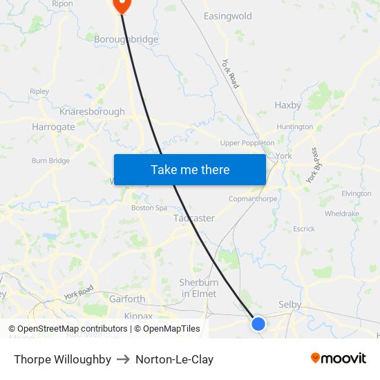 Thorpe Willoughby to Norton-Le-Clay map