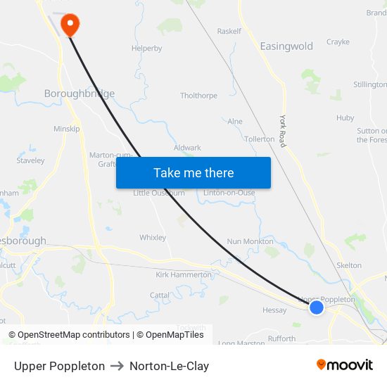 Upper Poppleton to Norton-Le-Clay map