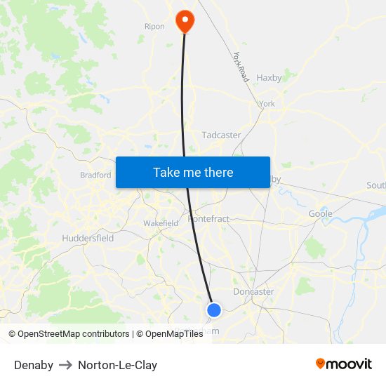 Denaby to Norton-Le-Clay map